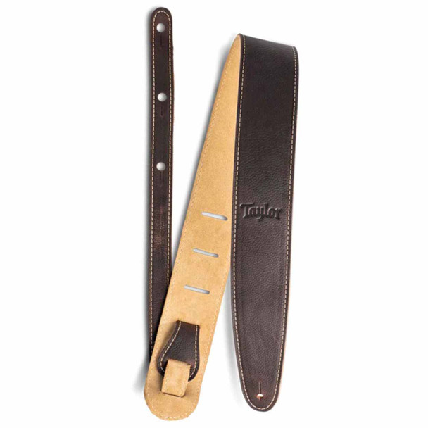 Taylor 2.5" Leather Guitar Strap - Suede Back, Chocolate Brown