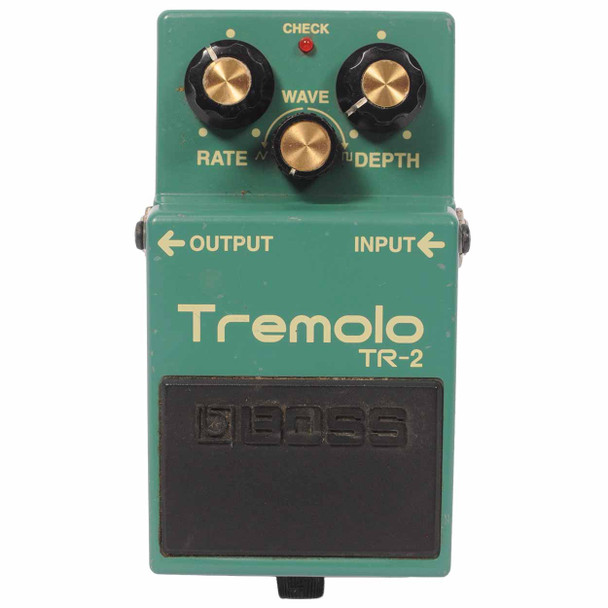 Front of Boss TR-2 Tremolo Effects Pedal Used