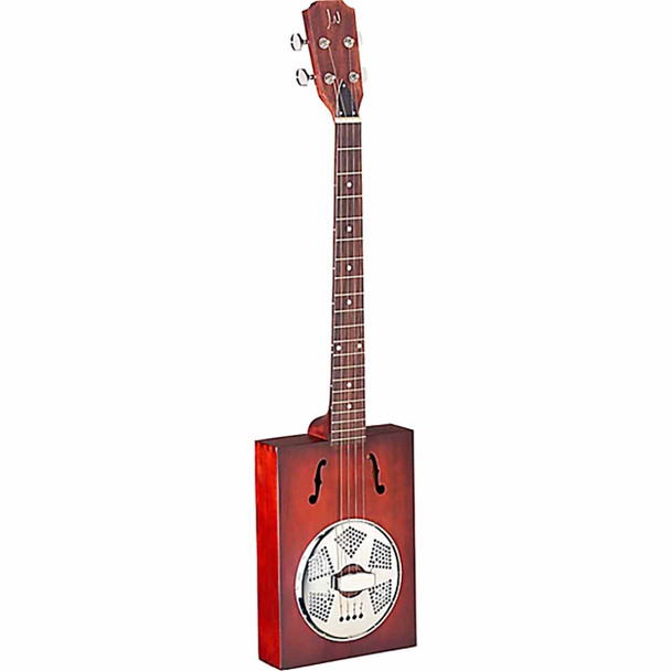 Front angle of cigar box guitar card