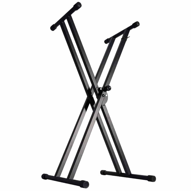 Angled view of double-X keyboard stand card