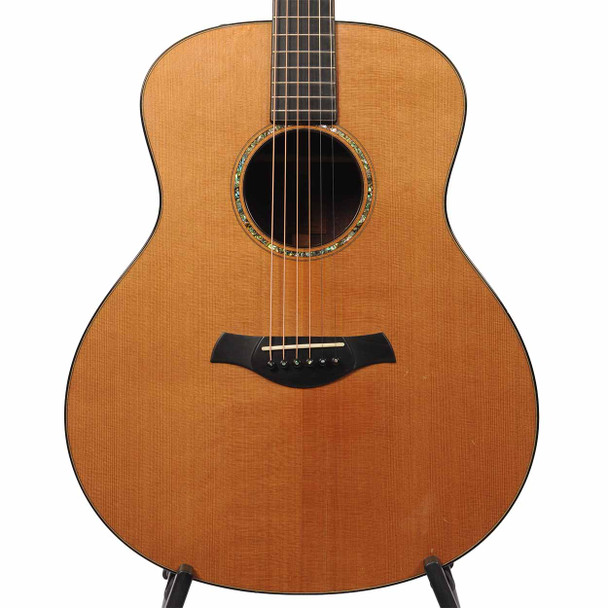 Front view of the R. Taylor Style 1 acoustic-electric guitar displayed on a stand. card
