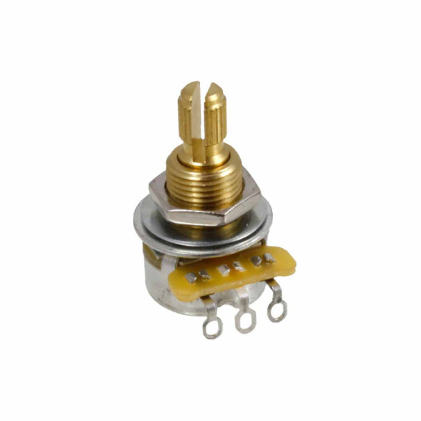 Allparts CTS 250K mini split audio potentiometer with a compact 16 mm housing and audio taper. card