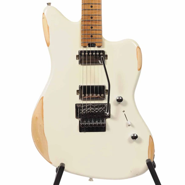 SBS Steve Brown Sound VS200 Relic Floyd Rose Electric Guitar with Case - White card