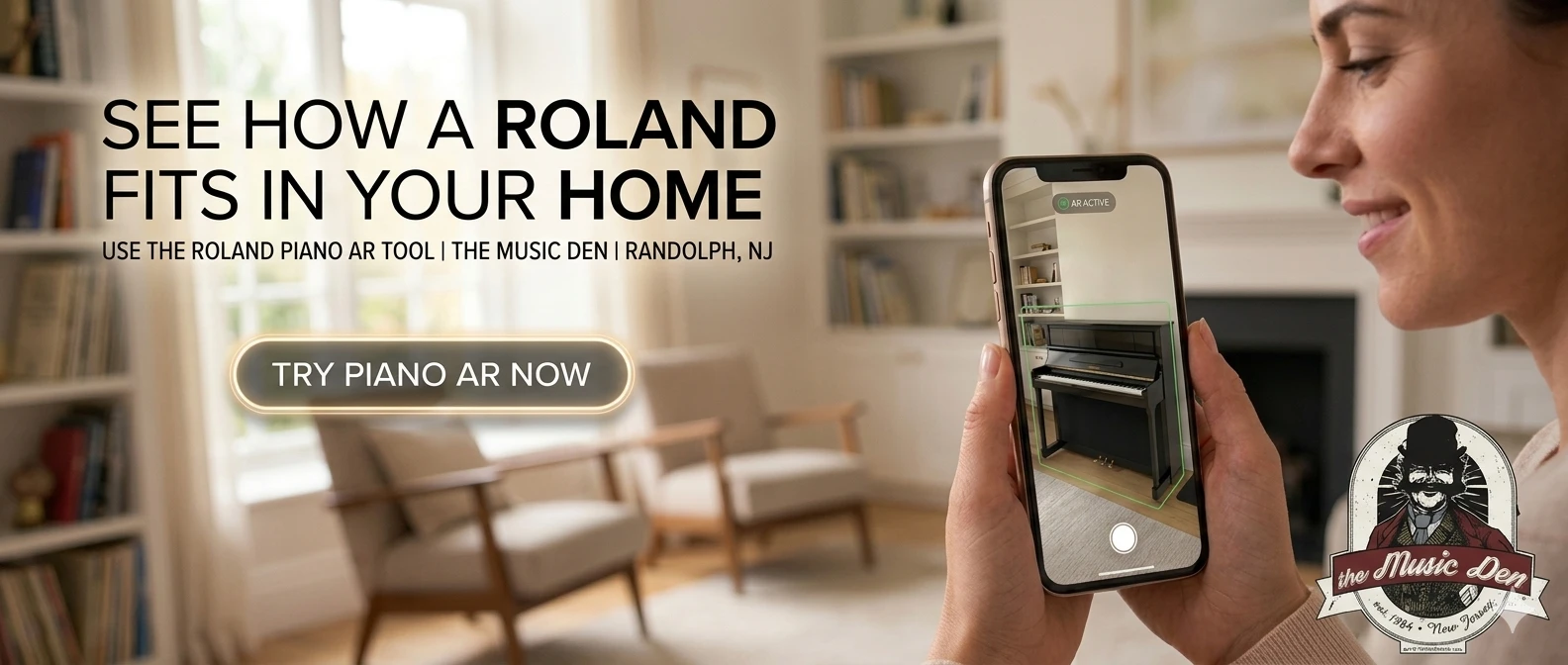 Try the Roland Piano AR Virtual Showroom Tool at The Music Den in Randolph NJ