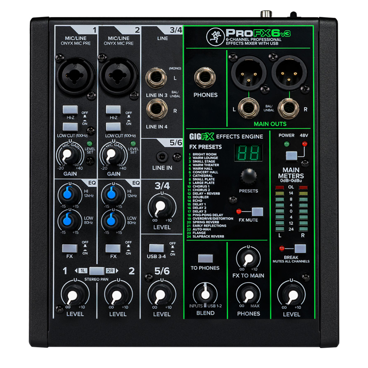 ProFX 6 v3 6チャンネルミキサー Mackie ProFX6v3 6 Channel Professional USB Mixer - The Music Den