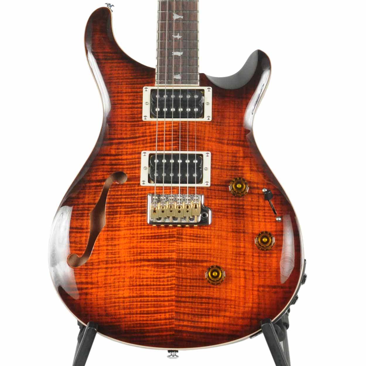PRS SE Custom 24 Semi Hollow Piezo - Orange Tiger Smokeburst - The
