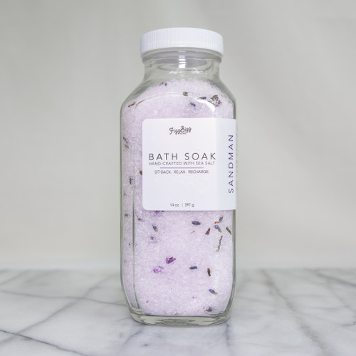 The front view of our Sandman premium bath salts. A 14 oz jar of bliss in a bottle.  The front view of our Sandman premium bath salts. A 14 oz jar of bliss in a bottle.