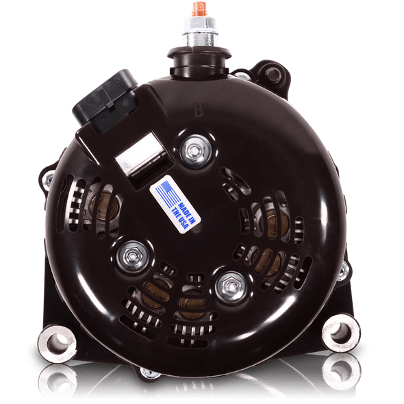 370A Billet Large Case Hairpin Alternator For 2001-2007 GM Truck 6.6l Diesel - Side Output Stud- Black