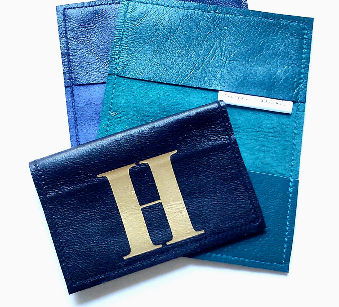 Personalized Leather Card Case Monogram Leather Card Holder 