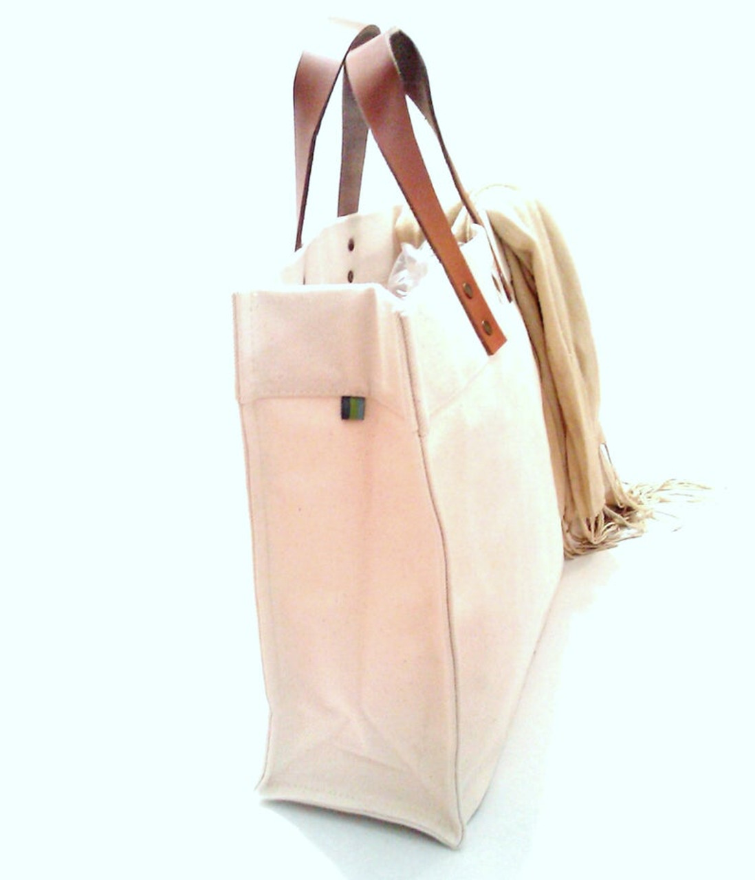 PERSONALIZED HEAVYWEIGHT CANVAS TOTE WITH LEATHER STRAPS