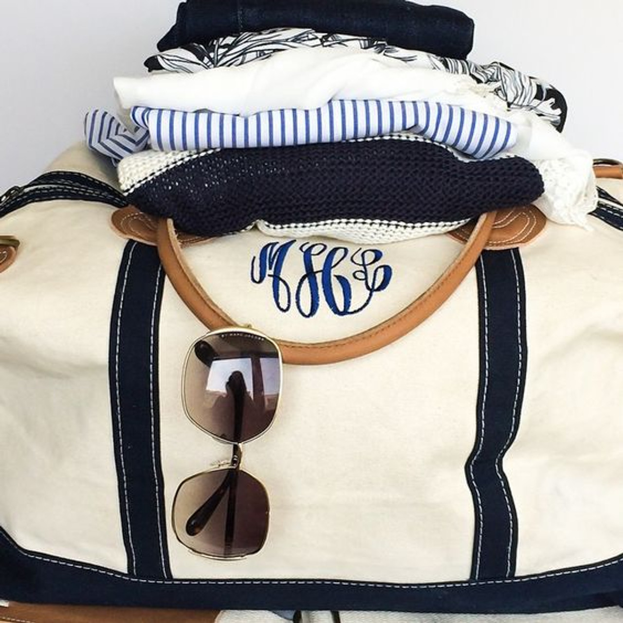 Monogrammed Navy Blue Overnight Duffle