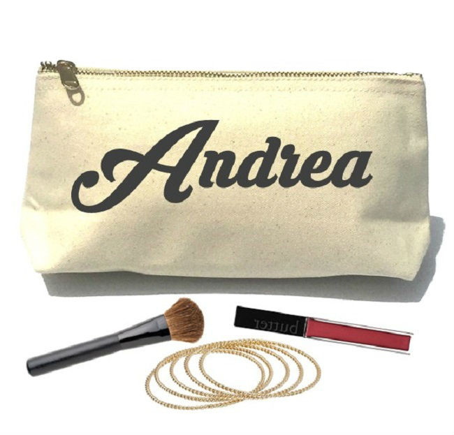 Jet Personalized Canvas Makeup Bag Pouch Script
