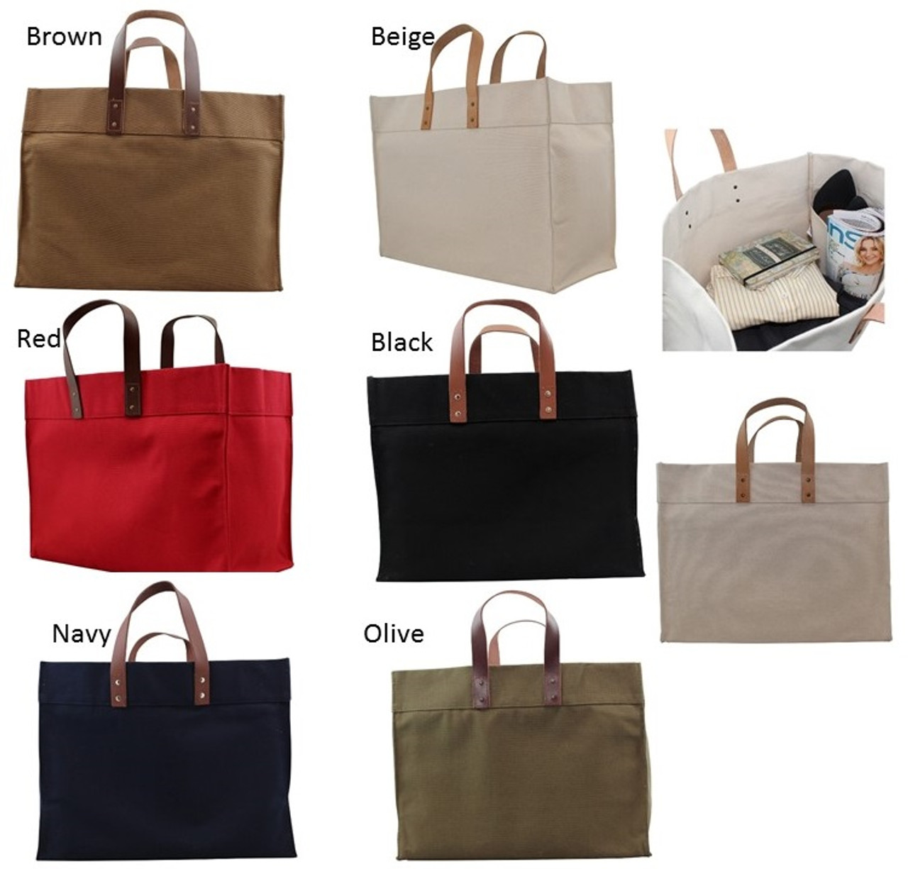 Fulham Single Center Initial Canvas Tote Bag w/ Leather Straps