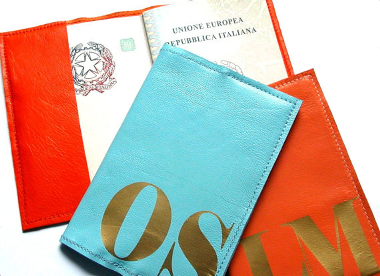 Personalized Monogrammed Teal Leather Passport Cover Holder and Luggage Tag