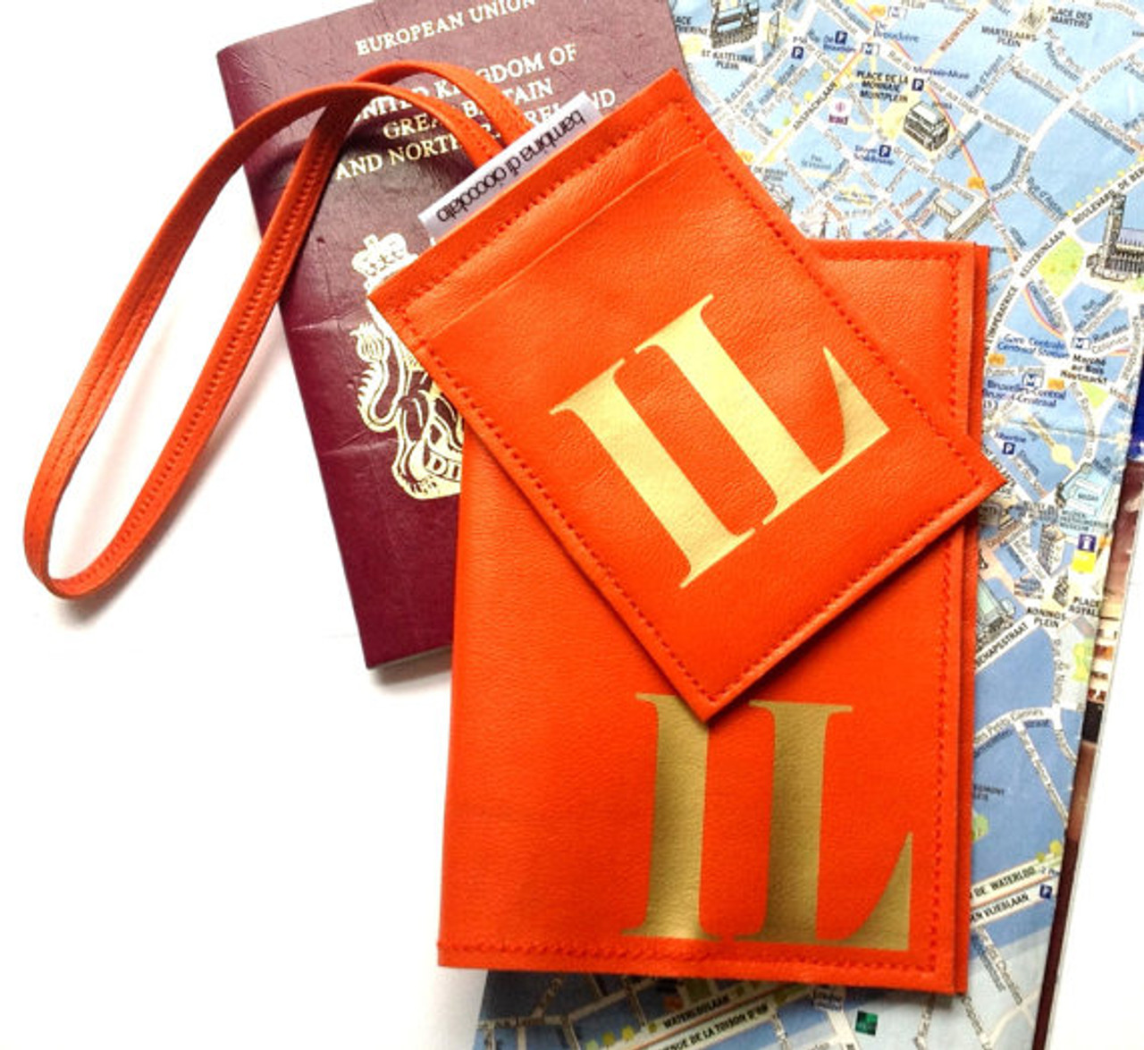 Personalised initial Porte-passeport Cover & Luggage Tag NAME en cuir PU TP02