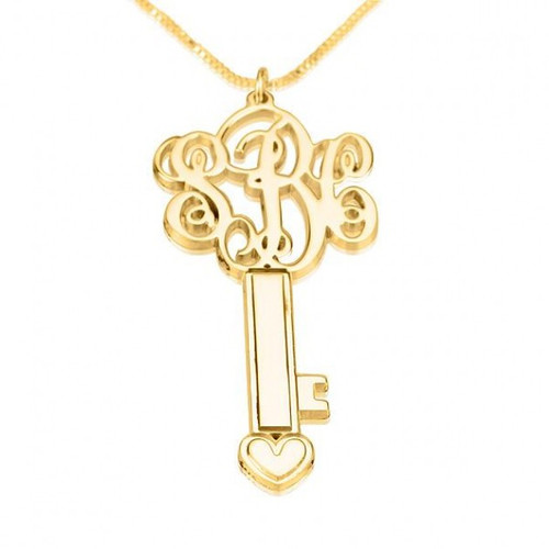  24K Gold Plated Key Personalized Monogram Key Necklace 