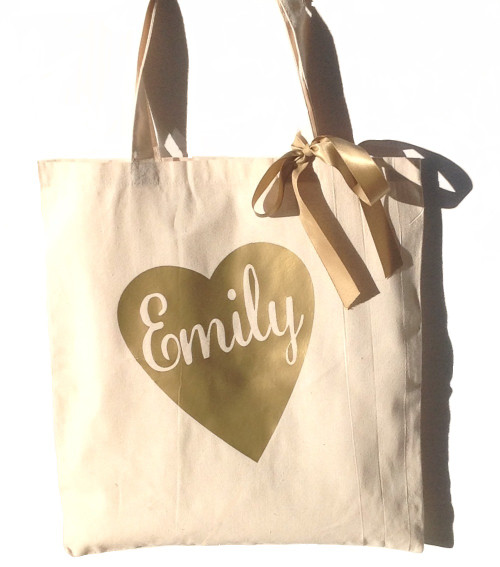 Personalized Name Canvas Tote Bag with Ribbon