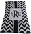 Monogram Chevron & Box Blanket -Cashmere or Acrylic -Base Color Bleached White/ Accent (Text) Navy.  