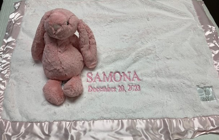 Personalized Luxe Baby Gift - Pink Little Giraffe Baby Blanket & Jellycat Bunny