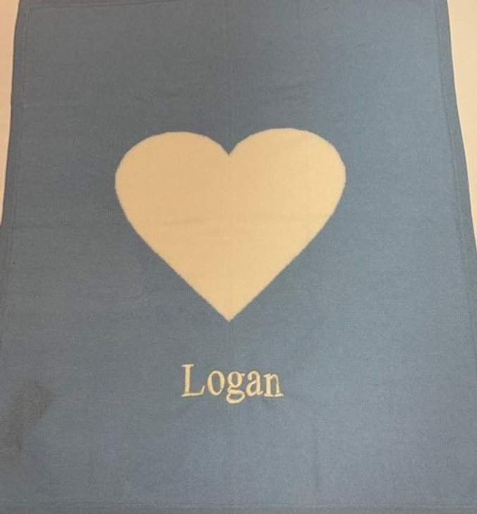 Personalized Cashmere Baby Blanket - Blue with Cream Heart