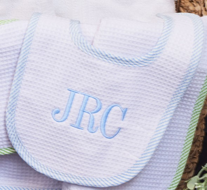  Personalized Bib & Burp Blue Trim