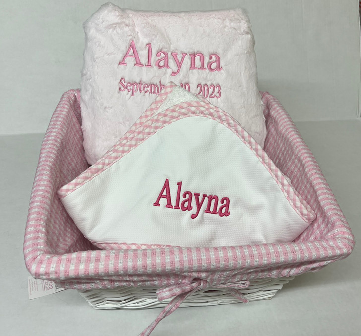 2 B's  Baby Gift Basket with Names in Pink For Bath & Bedtime