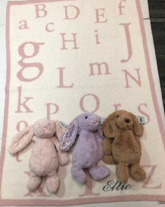 ABC & Three - Personalized Pink  ABC Blanket with Three Jellycats-  Luxury Baby Gift