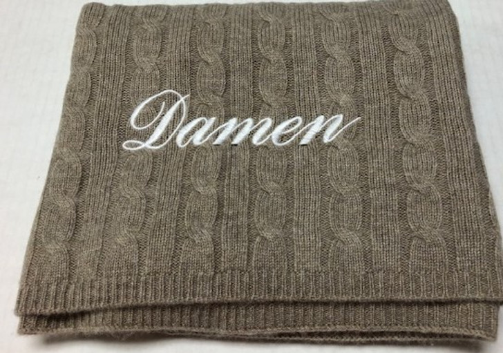 Personalized Beige Cashmere Cable Knit Baby Blanket