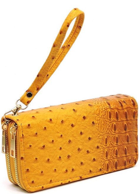 Ostrich Croc Double Zip Around Wallet Wrislet
Faux vegan leather
Zip around closure
Gold-tone hardware
Detachable wrist band
L 7.5 * H 4 * W 2