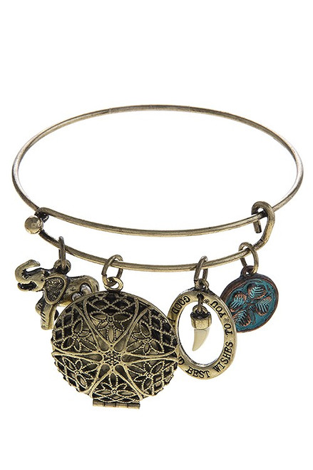 ELEPHANT LOCKET CHARM BRACELET
  Approx.  2.5"  diameter
    Lead/Nickel compliant
    Hook closure