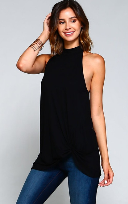 Beautiful 97% polyester and 3% spandex sleeveless blouse
Round neck with open back