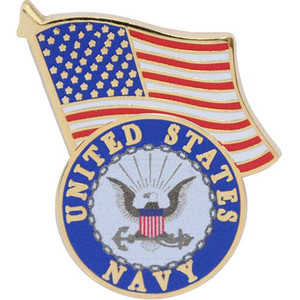 Eagle Emblems Pin - USN Logo, w/USA Flag P13770