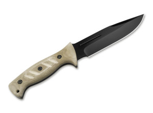 Boker Magnum Warrior Fixed Blade Knife 440A Black Blade, Micarta Handles - 02SC012 Boker Magnum Warrior Fixed Blade Knife 440A Black Blade, Micarta Handles - 02SC012