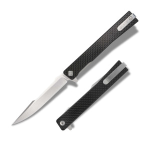 Ocaso Solstice Harpoon Flipper Knife, Satin CPM S35VN Blade , Black Carbon Fiber Handle - 9HFS   Ocaso Solstice Harpoon Flipper Knife, Satin CPM S35VN Blade , Black Carbon Fiber Handle - 9HFS