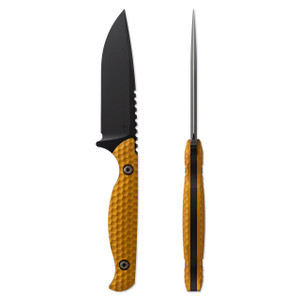 Toor Knives Mutiny Fixed Blade Knife CPM-154 Black Stonewashed Blade, Bounty Gold Aluminum Handles   Toor Knives Mutiny Fixed Blade Knife CPM-154 Black Stonewashed Blade, Bounty Gold Aluminum Handles