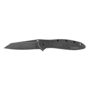 Kershaw 1660RBW Random Leek Assisted Flipper Knife Sandvik 14C28N Blade, Blackwashed Steel Handles