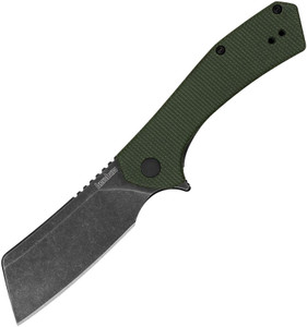 Kersahw 3445MCGBW Static Flipper Knife D2 BlackWash Cleaver Blade, Green Canvas Micarta Handles Kersahw 3445MCGBW Static Flipper Knife D2 BlackWash Cleaver Blade, Green Canvas Micarta Handles