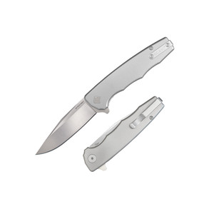 Ocaso Strategy Flipper Knife, S35VN Satin Blade, Raw Titanium Handles Ocaso Strategy Flipper Knife, S35VN Satin Blade, Raw Titanium Handles