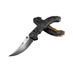 Benchmade 865-02 Mini Bedlam Folding Knife CPM-S90V Scimitar Blade, Marbled Carbon Fiber Handles Benchmade 865-02 Mini Bedlam Folding Knife CPM-S90V Scimitar Blade, Marbled Carbon Fiber Handles