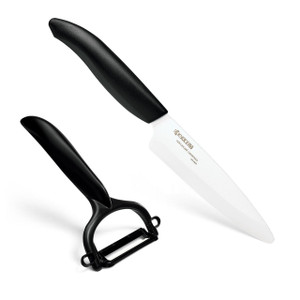  Kyocera 4.5" Ceramic Utility Knife & Y Peeler Set - Black 
