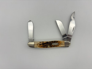 Pre-Owned Case Peach Seed Jig Stockman Stainless Steel Clip Point / Spey / Sheeps Foot Blades, Peach Bone Handle  (Condition: New , Box: Yes)