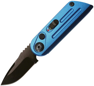 Bear Ops Bold Action XIV Auto Knife 14C28N Sandvik Black Drop Point Blade, Blue Stainless Steel Handles