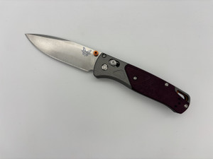 Pre-Owned Benchmade 535-09 Bugout Stone Washed Drop Point Blade, Aluminum / Redstone Richlite Handle (Condition: New, Box: Yes)