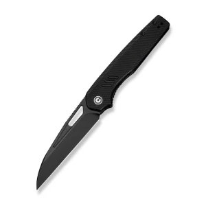 CIVIVI Guile Front Flipper Knife 14C28N Black Stonewashed Wharncliffe Blade, Black G10 Handles