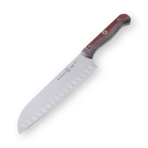 Messermeister Custom 7 Inch Kullens Santoku Knife, Terra Red Handle