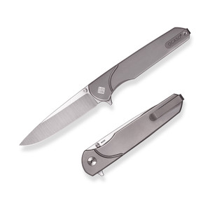 Ocaso Charter Flipper Knife M390 Drop Point Blade, Plain Titanium Handle