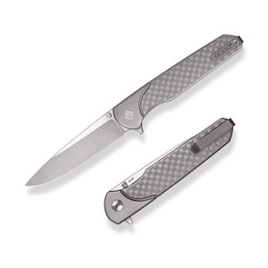 Ocaso Charter Flipper Knife M390 Drop Point Blade, Milled Titanium Handle