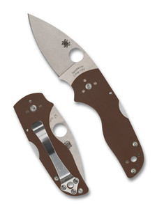 Spyderco Sprint Run Lil' Native Folding Knife CPM-15V Stonewashed Plain Blade, Brown G10 Handles