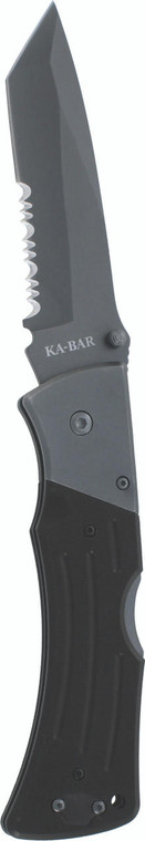 KA-BAR 3065 Mule Folding Knife, 420 Tanto Combo Blade, Black G10 Handles