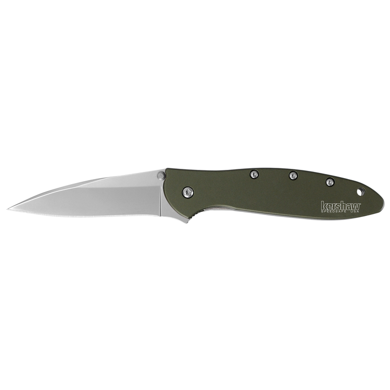 Kershaw 1660OL Leek Assisted Opening Knife 14C28N Blade, Olive Stainless Steel Handles